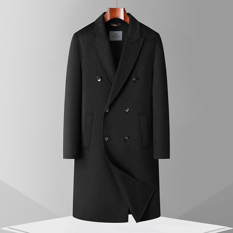 Men’s Handmade 100% Wool Double-Breasted Coat for Autumn/Winter