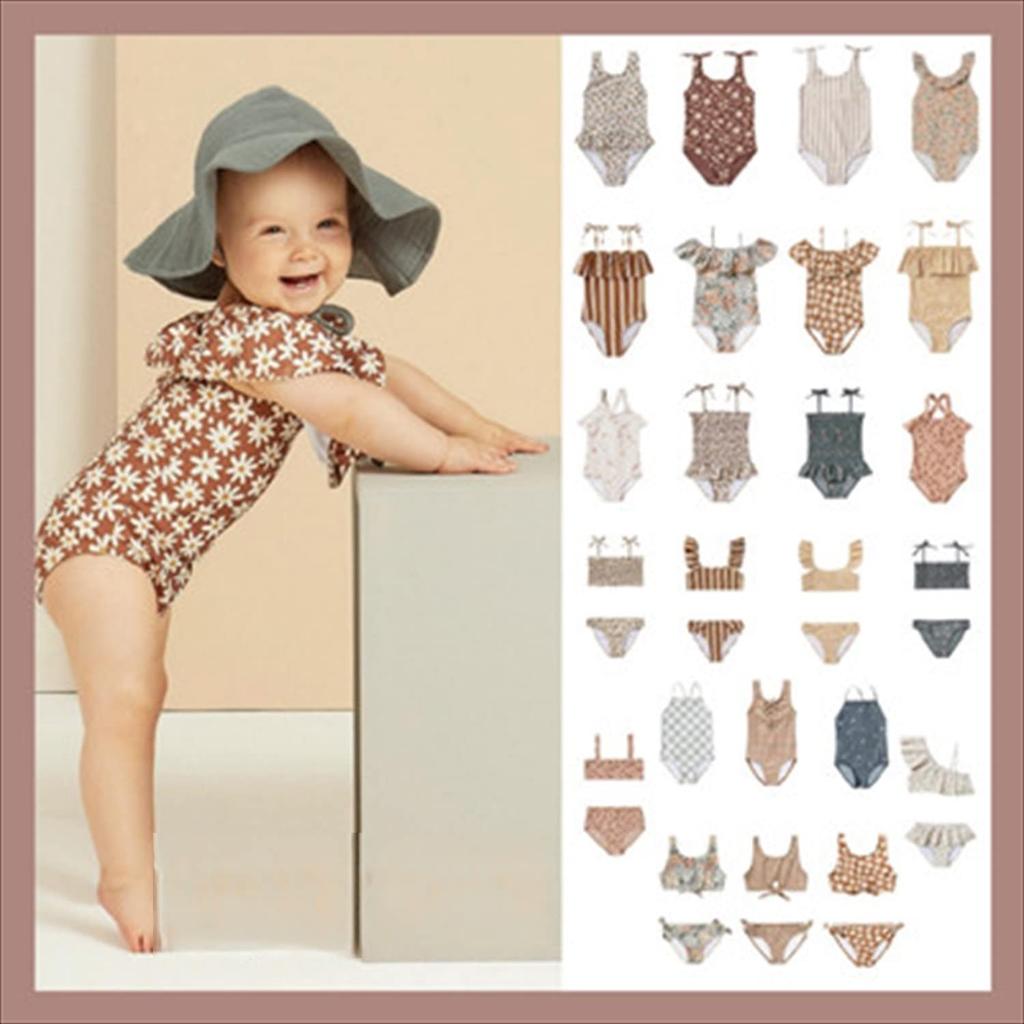 One Piece Swimsuit Swimming Wear Girls Kids Baby Floral Pattern Summer Beach Swimming Pool Leisure Fashionable Simple Color1 [Misia Luxury]