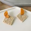 Earrings Gift Ear Geometric Stud Dangle Jewelry Women Woven Straw Rattan Wooden  Unique