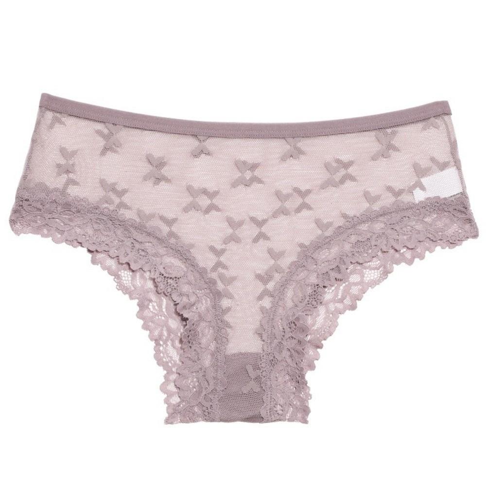 Seamless Lace Trim Briefs Transparent Women Lace Panties Breathable Sheer Mesh Underwear Girls