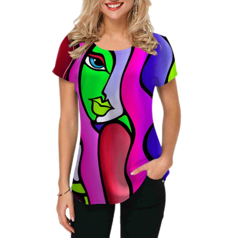 2023 Women T-shirts Abstract Painting Graphic T-shirts Short-Sleeved Tops Fashion Designer Apparle Summer For Ladies Tees New