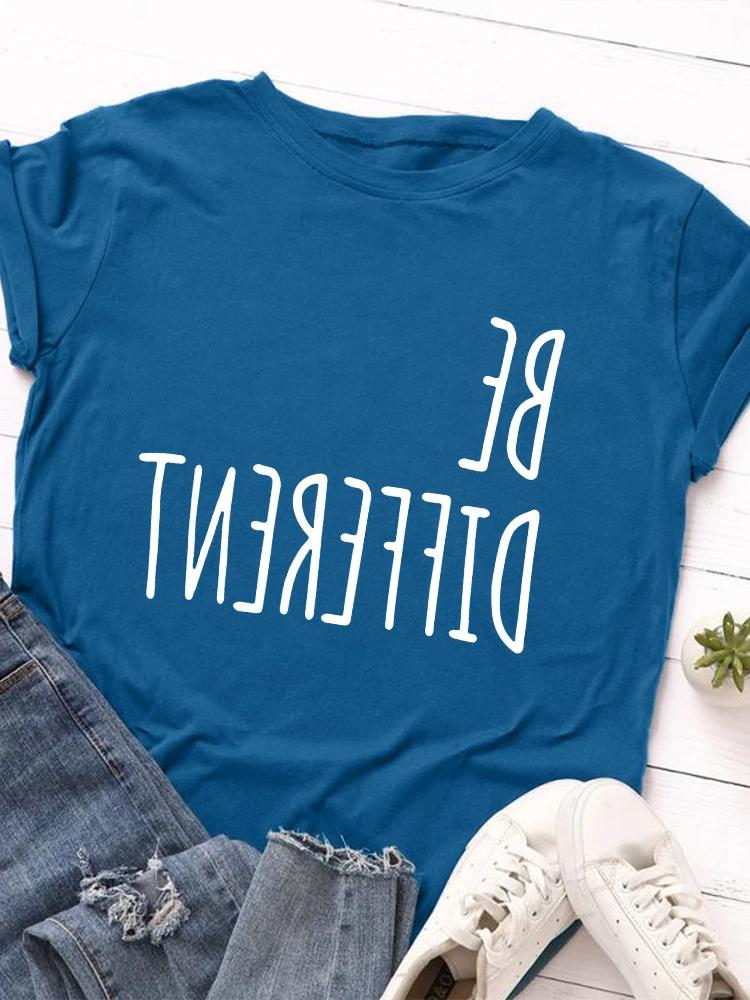 Be Different Upside Down Letter Print T Shirt WoUnisex Short Sleeve O Neck Loose Tshirt WoUnisex Causal Tee Shirt Tops Camisetas Mujer