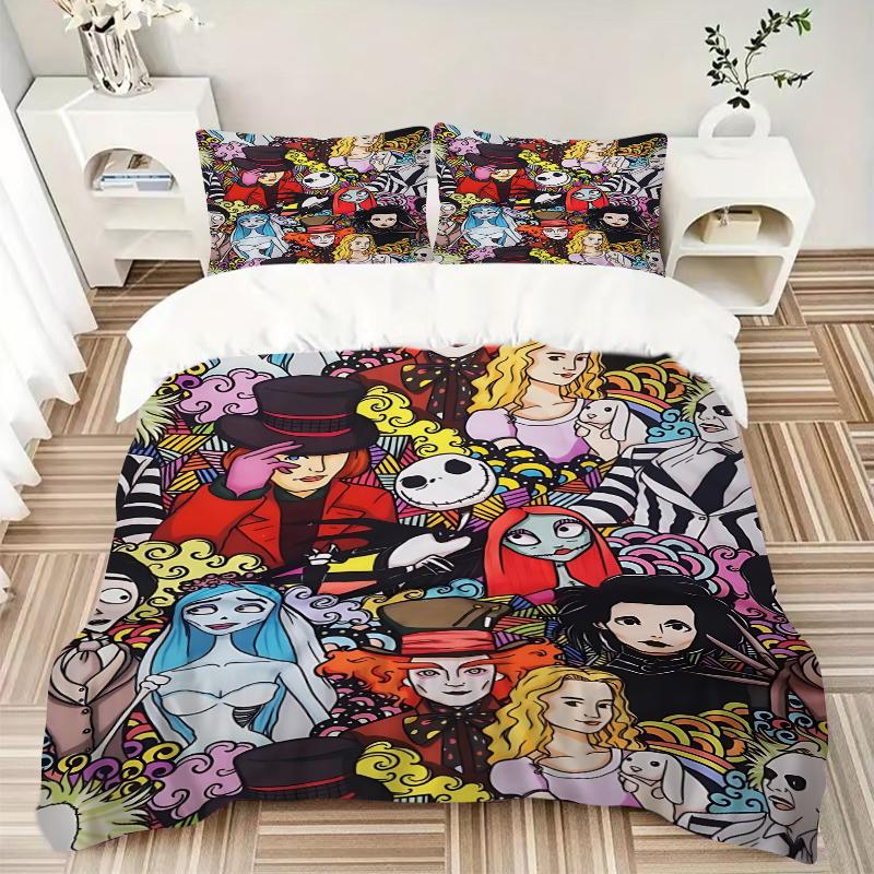 3Pcs Whimsical Halloween Characters Bedding Sets For All Sizes New 3D Printed Bed Cover Comforter Duvet Cover Pillowcase Bedroom Decoration
