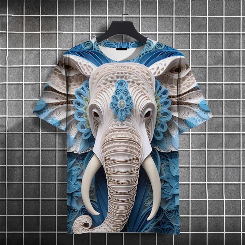 Летний дышащий топ с круглым вырезом и коротким рукавом, 3D-печать с рисунком животного, Арт, Африканский слон, Мужская футболка