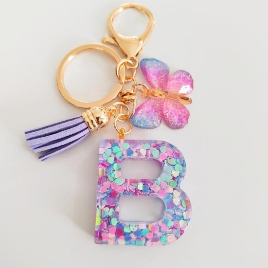 Butterfly Initial Letter Keychain Pendant Exquisite Practicality Backpack School Bag Decoration Purple Alphabet Keychain for Girls Women