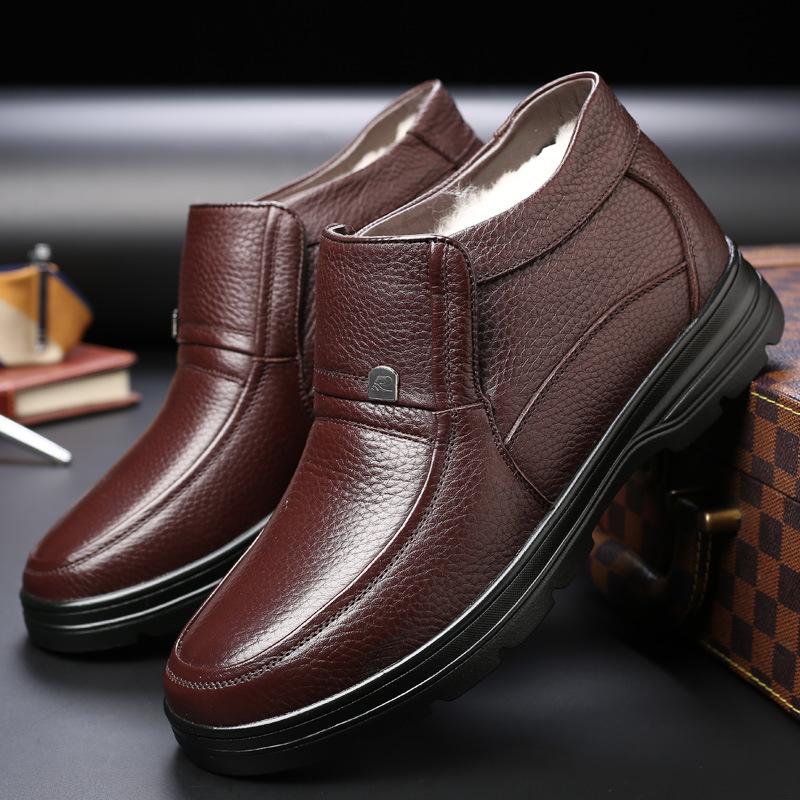 Зимние новые кожаные бархатные теплые хлопковые туфли, устойчивые к холоду, утолщенные хлопковые кожаные туфли, хлопковые туфли большого размера