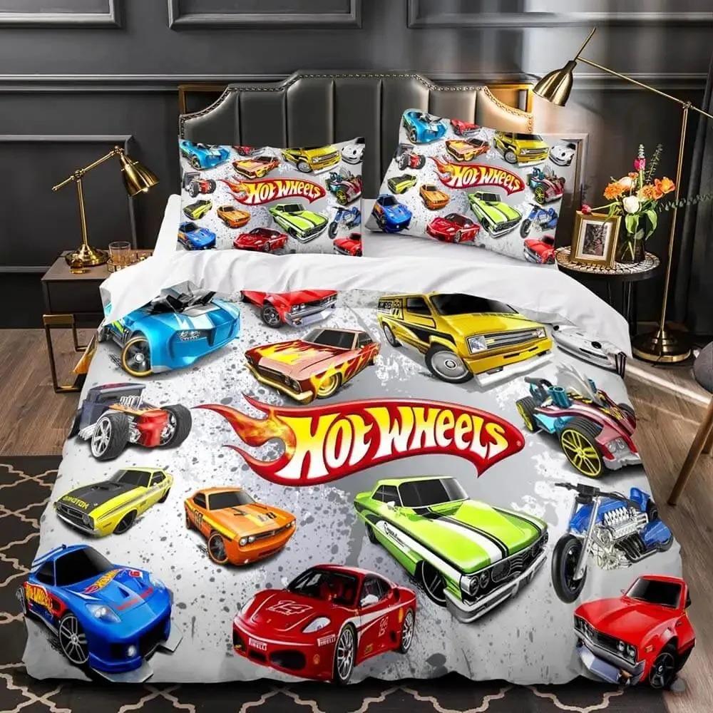 Пододеяльник с 3D-принтом Hot Wheel Monster Truck, наволочка, комплект постельного белья размера Твин, Фул, Квин, Кинг для декора спальни 01