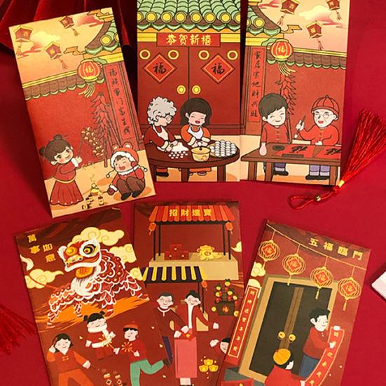 6 шт. Красные конверты на китайский Новый год 2025 Лунный год Змеи Красные деньги