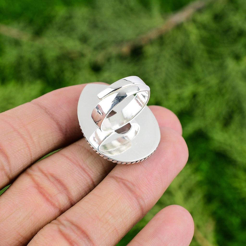 Sterling Silver Plume Agate Gemstone Statement Promise Mother New Ring Jewelry