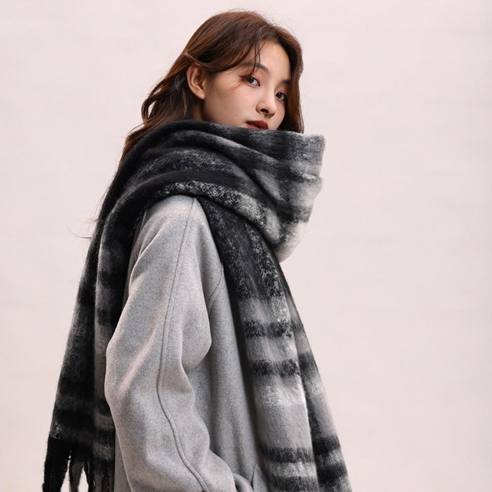 Mohair Winter Cashmere Scarves Tassel Long Shawl Neck Wrap Plaid Wool Scarf Women/Men