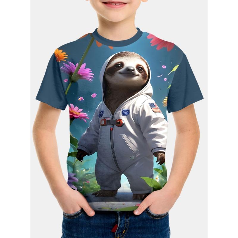 Летняя футболка с круглым вырезом, мультяшным животным принтом, 3D-печатью, модная, повседневная, с коротким рукавом, детская, для мальчика