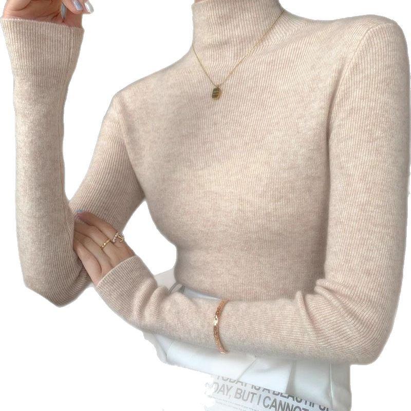 Женский многоцветный свитер с высоким воротником, облегающего кроя - Осенне-зимний трикотаж, Длинный рукав, Стиль темпераментный