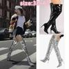 Women Fashion Faux Leather Thigh High Boots Nightclub Style Sexy Anti-Slip Prom Shoes Pointed Toe Long Boots