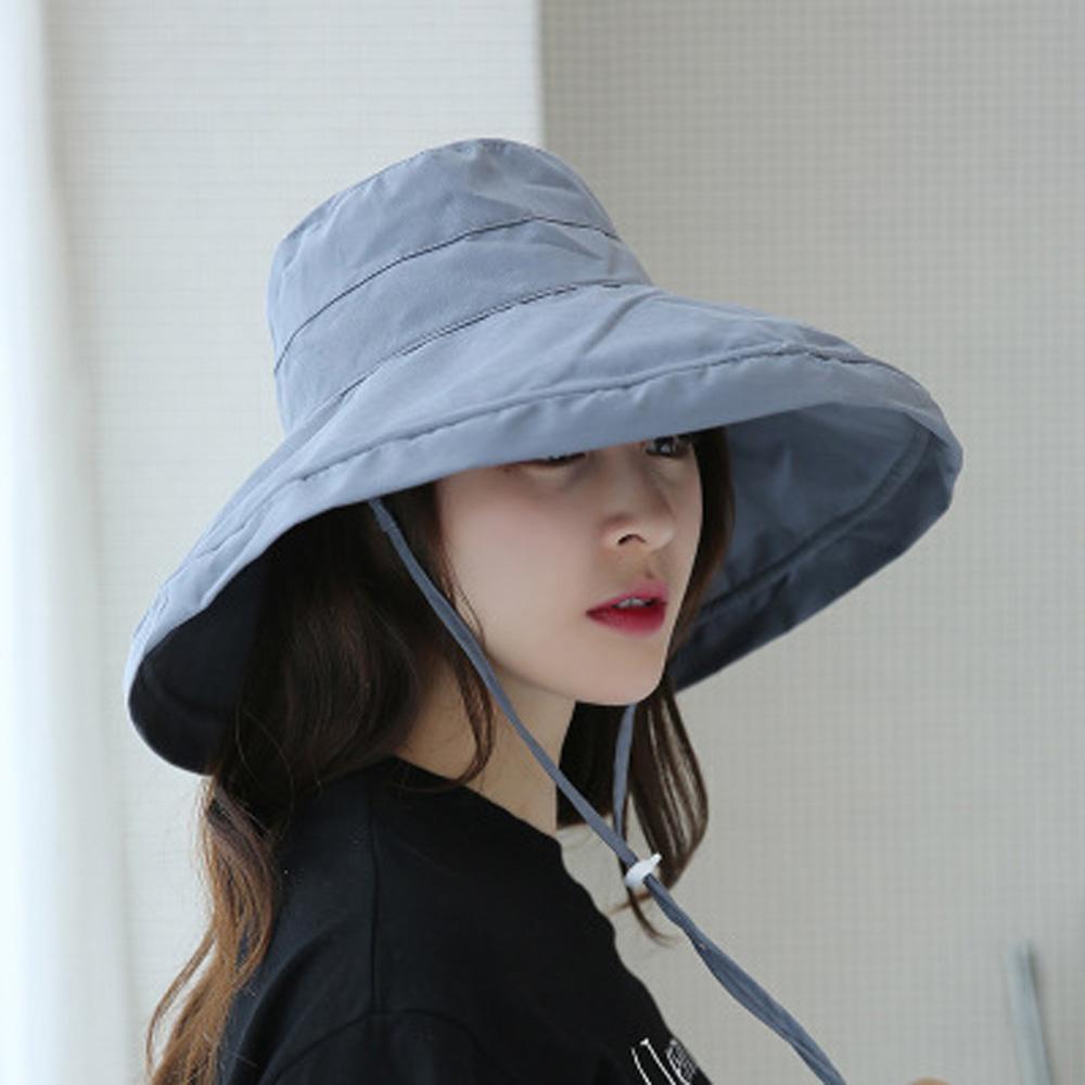 Summer Women Anti-UV Big Visors With Windproof Rope Fisherman Cap Bucket Hat Sun Hat Beach Cap