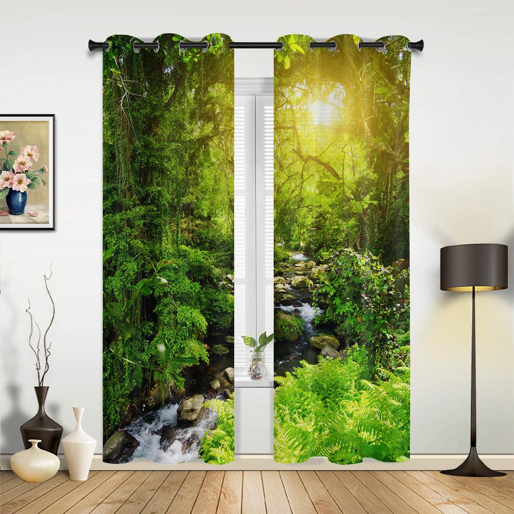 Maple Leaves Red Forest Starry Sky Window Curtains Home Decoration Living Room Curtains Kid's Room Cortinas For Kitchen Bedroom