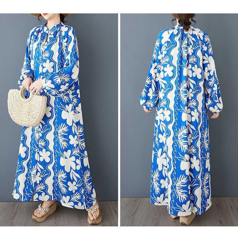 Женское ретро платье-рубашка свободного кроя с длинным рукавом и круглым вырезом