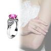 Fashionable Heart Shaped Pink Zircon Crystal Ring With Silver Plated Adjustable Band For Women