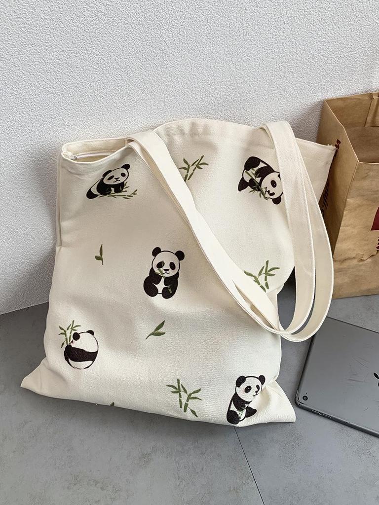 Panda Canvas Bag: Trendy One-Shoulder Travel & Shopping Bag for College Students