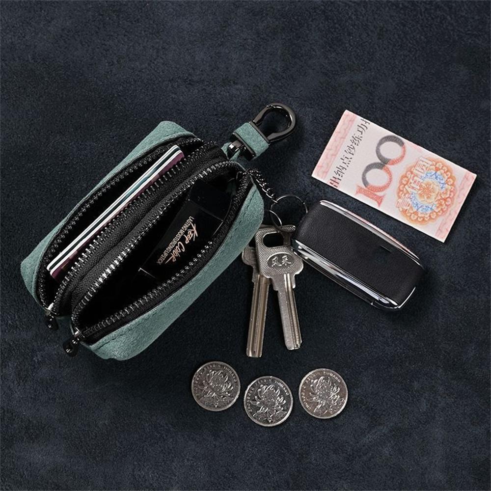 Портативный брелок для ключей для мужчин и женщин, вместительный чехол для ключей с двойной молнией, замшевый кожаный чехол для ключей, кошелек унисекс для монет