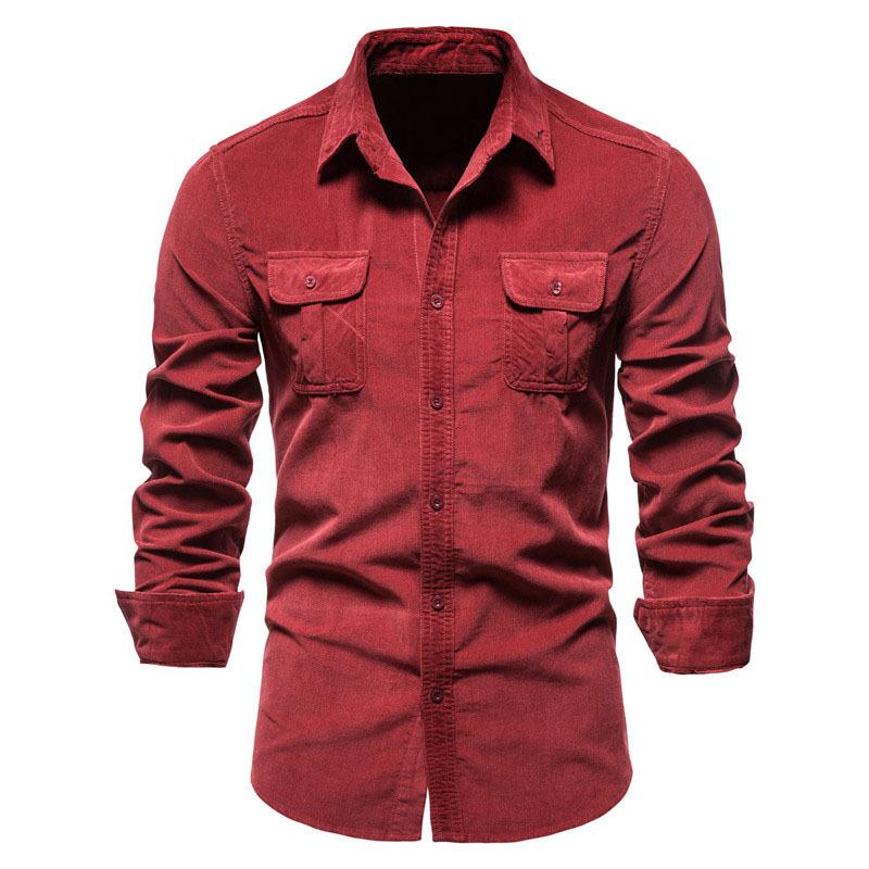 Men's Autumn Cotton Base, Corduroy Men's Business Shirt Slim Casual Shirt Men's New Long Sleeve Jacket