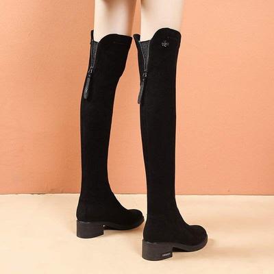 Не опускайте голенище ботфортов женских новых 2025 осень-зима на высоком каблуке бархатные высокие сапоги облегающие эластичные сапоги дети