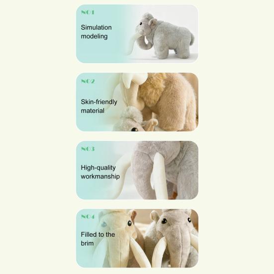 Плюшевая игрушка Шерстистый мамонт Реалистичное пушистое чучело животного с длинными бивнями Милый уродливо-милый слон