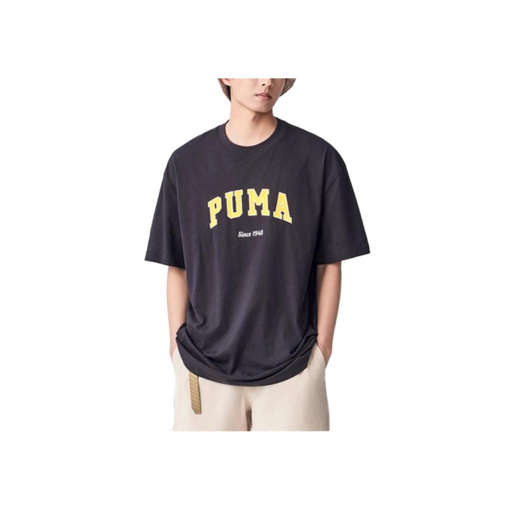 Puma Dopamine Colorful Letter Logo Print Round Neck Pullover Loose Casual Short Sleeve T-Shirt Men T-Shirt Black 684366-01