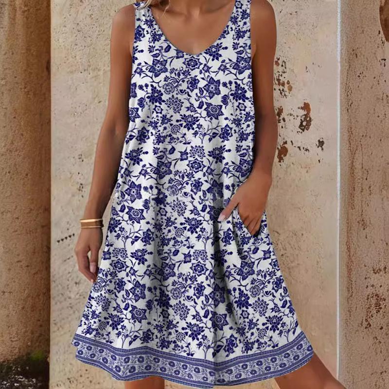 Женское платье-комбинация с цветочным принтом, летнее тонкое платье без рукавов с круглым вырезом, праздничное элегантное винтажное платье