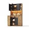 Kitchen Cabinet with LED, Shelf with Socket and 4-Tier Pull-Out Spice Rack, Wine Rack and Display Cabinet for Kitchen & Dining Room, 180 × 100 × 40 cm