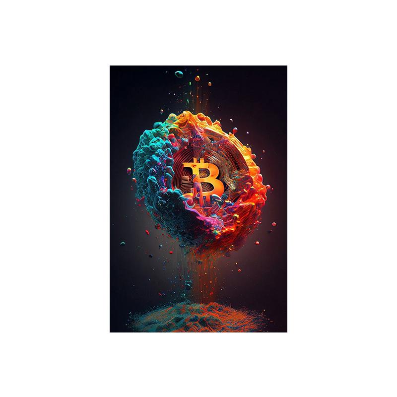 Абстрактная биткойн-стрит граффити холст картина красочный неоновый эффект биткойн-плакат с принтом вдохновляющий настенный художественный декор комнаты