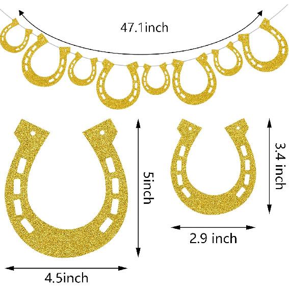 4 Piece Derby Horseshoe Garland Banner for Western Wedding Party Decoration, Pre Assembled (Gold)