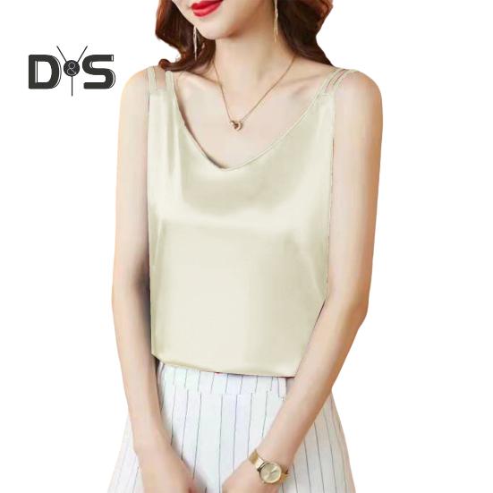 Женский укороченный жилет с V-образным вырезом, без рукавов, гладкий атласный топ из искусственного шелка, укороченный жилет, универсальная повседневная одежда