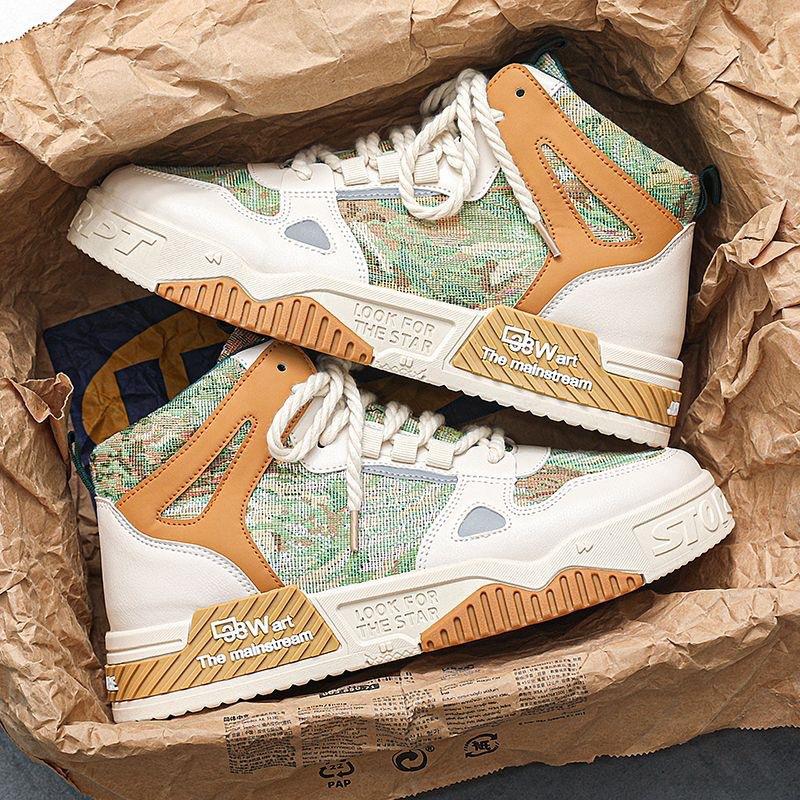 Autumn men's shoes new breathable high-top canvas shoes men's trend versatile white shoes platform sports casual board shoes