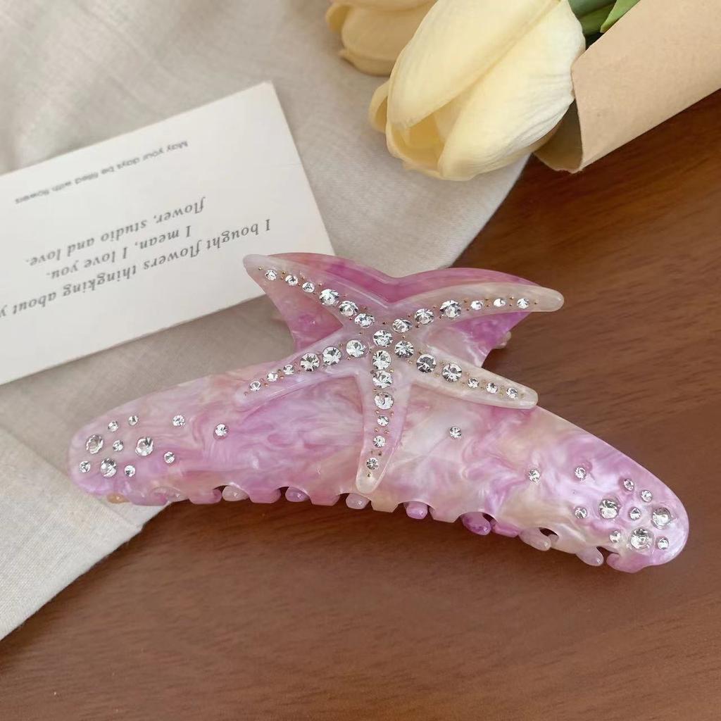 1 New Hairpin Diamond-encrusted Starfish Hair Grab Acetate Shark Clip Temperament Colorful Hairpin Grab Headpiece