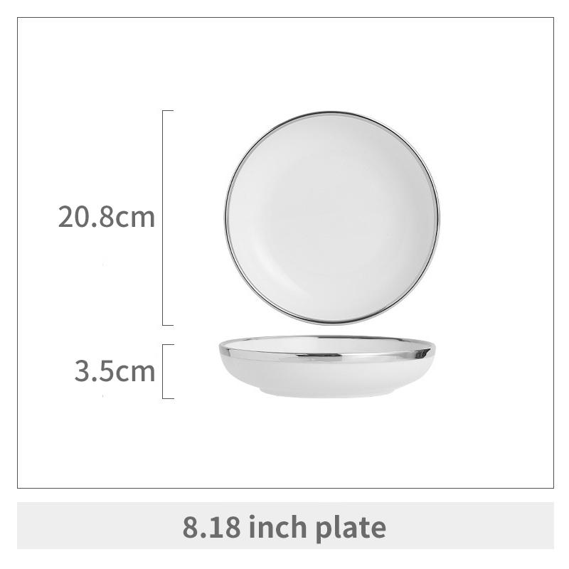 Белая серебряная фарфоровая тарелка для ужина, керамическая миска для салата, супа, пасты, стейка, столовая, домашняя кухня, посуда, украшение стола