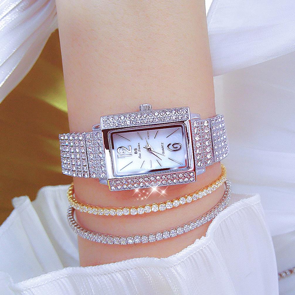BEE SISTER BS Ladies Wrist Square Dial Watches Dress Gold Watch Women Watches Stainless Steel Silver Clock Women Femme Quartz Watches
