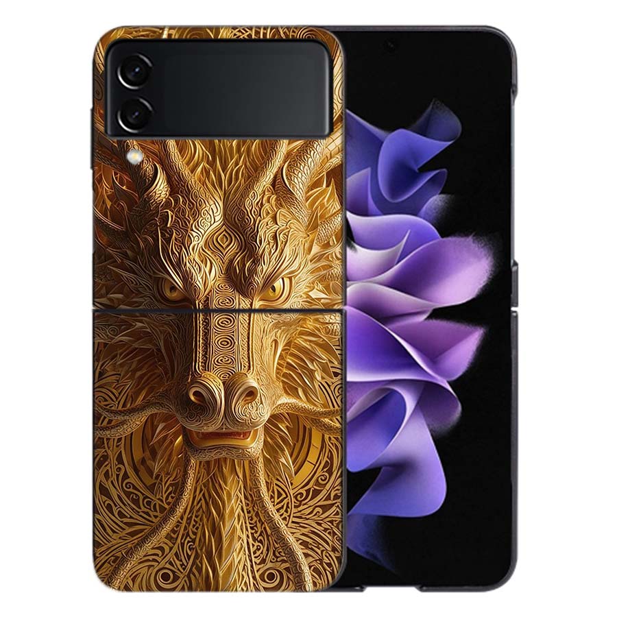Золотой Святой Дракон Чехол Для Samsung Z Flip7 6 Galaxy Чехол Ударопрочный Z Flip5 Z Flip3 4 5G Жесткая Крышка Телефон TPU PC Жесткий Funda