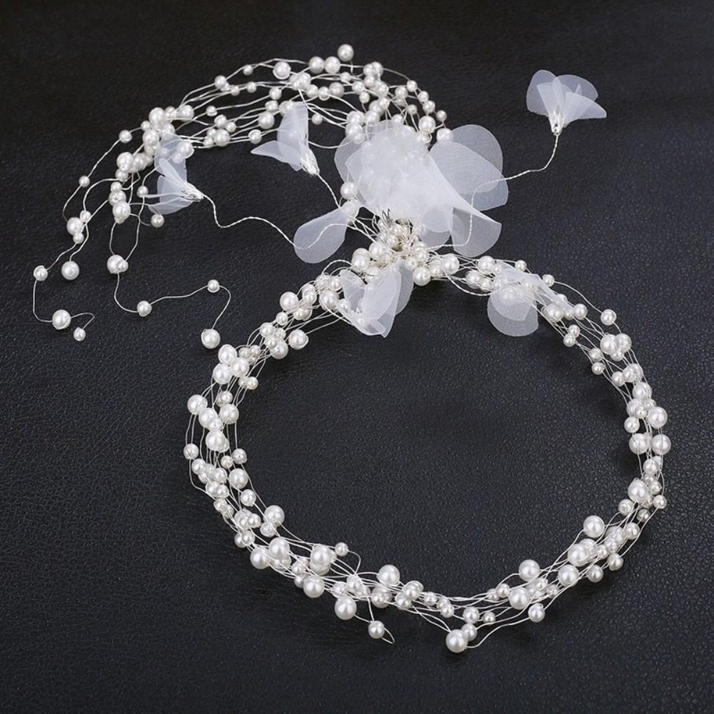 Elegant Pearl Flower Headdress Handmade Luxury Bridal Headdress Imitation Pearl Beaded Hair Accessories Wedding
