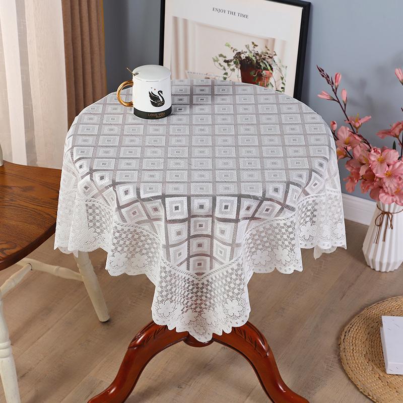Модная кружевная ромбовидная сетка, выдолбленная скатерть, бытовая белая кружевная круглая скатерть, практичная квадратная кружевная скатерть, декоративная ткань