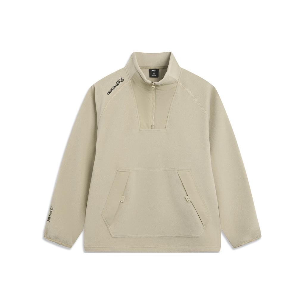 Li Ning Outdoor CF Флисовый Теплый Свободный Пуловер с Буквами Рукав Реглан Длинный Рукав Стойка Воротник Флисовая Куртка Мужские куртки AWDVE29-1