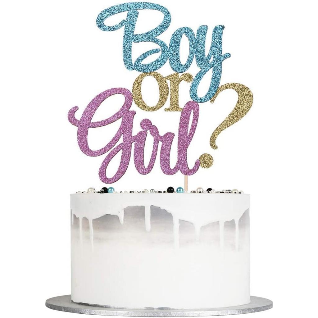 Glitter Boy Or Girl Cake Toppers Gender Reveal Party Cake Decorations Blue Supplies Birthday Party Cake Flags