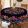 Мексиканская скатерть с цветочным принтом, круглая, с фестончатым краем, красочная скатерть с узором в стиле народного искусства для дома, фермерского дома, обеденного стола
