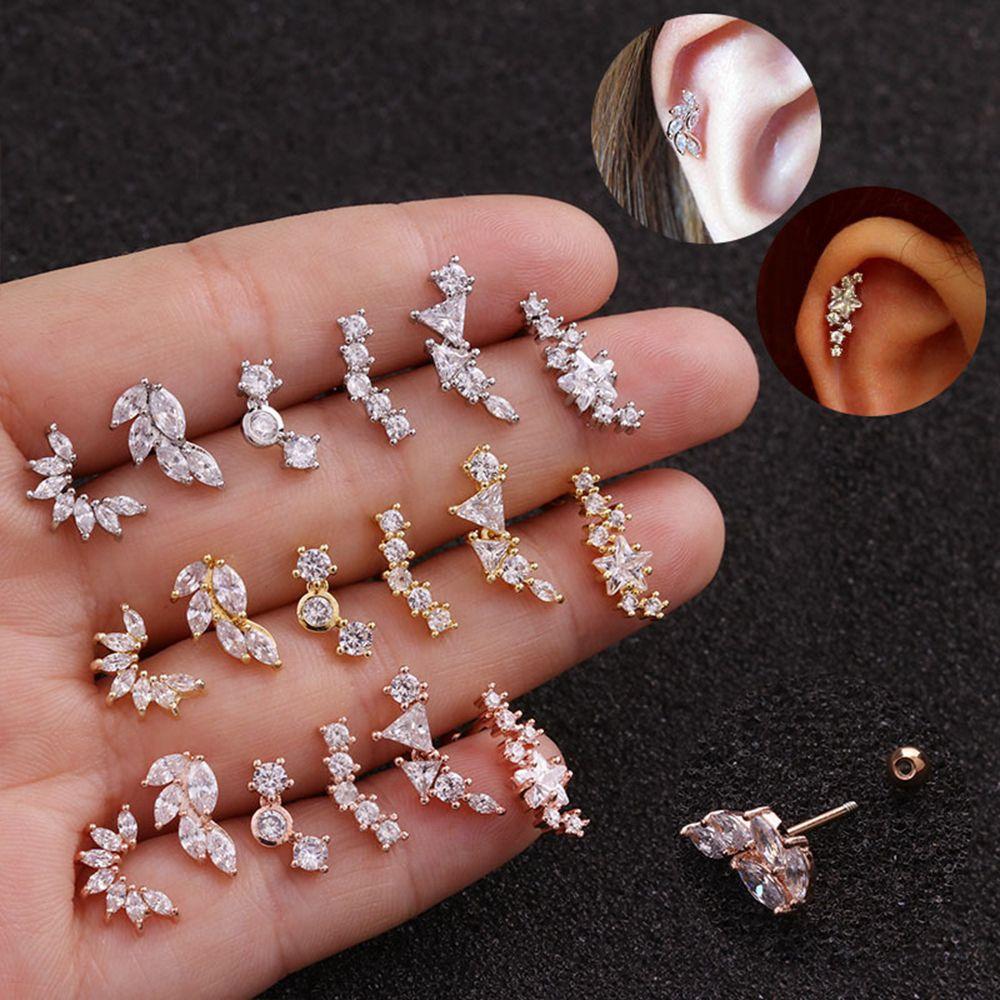 Body Jewelry Cz Zircon Star Leaves Cartilage Ear Stud Helix Tragus Piercing Earring Stainless Steel