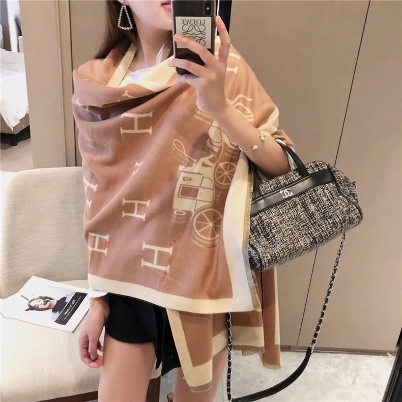 Classic Fashion Letter Thousand Birds Grid Imitation Cashmere Scarf Women's Winter Thickened Double Sided Air Conditioning Shawl Scarf Women's