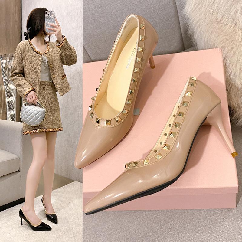 Fashion Single Shoes Women's Spring 2025 New Thin Heels Pointed Sexy High Heels Light Mouth Super High Heel Solid Color