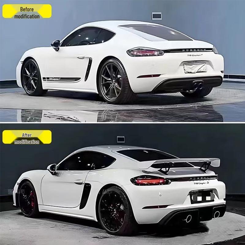 Porsche 718 GT4 Upgrade: Stainless Steel Dual Exhaust with Muffler & Black Tailpipe Tips