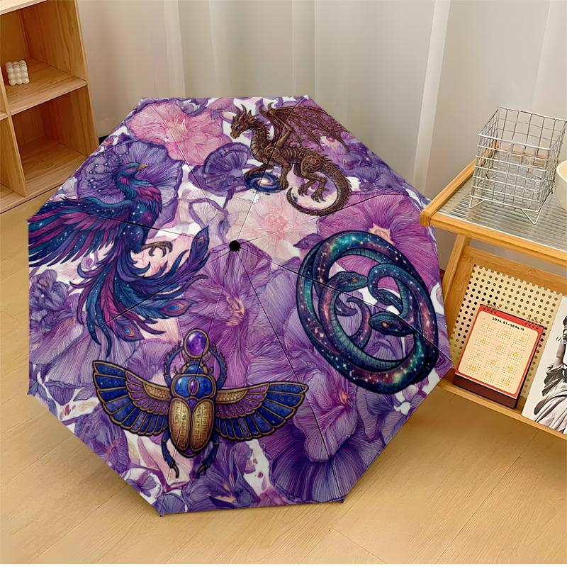 Mystical Mushroom Garden Theme Automatic Umbrella Compact 8-Rib Design Sturdy Construction Durable Umbrella Stylish Accessory