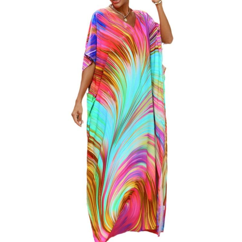 Плюс Размер Женщин Новый Принт Пляжный Свободный Платье Праздничный Бикини Накидка