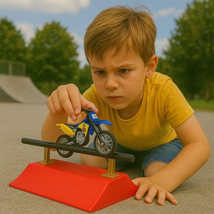 Jouet Motocross avec Skatepark et Roues de Rechange, Finger Moto, Cascade et Figures, Dès 3 Ans