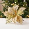 New 24cm Poinsettia Glitter Flower Large Fake Flowers Christmas Flowers DIY Wedding Decor Xmas Tree Decorations